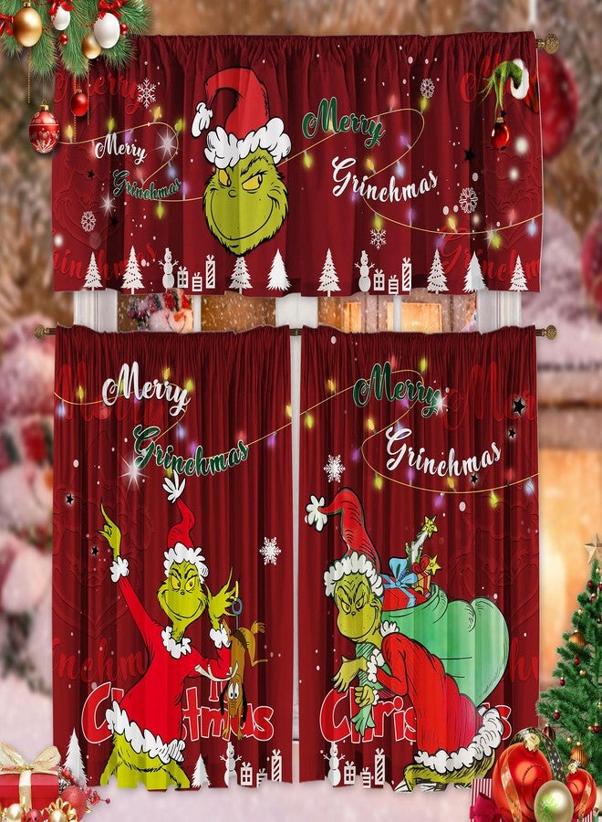 SUNWISHA Christmas Curtain Valances Set Upper Curtain 52'' Lx18'' W & Lower 36'' L x 26'' W x2 Kitchen Windows Decor 3 Piece Set red - Image 1